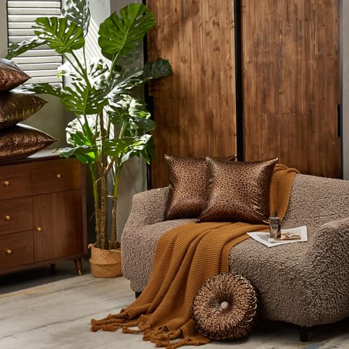 Image of EUCIOR Leopard Gold Throw Pillows,Circular Pillow,Pumpkin Pleated Handmade Throw Pillows,Smooth Metallic Leather Decorative Pillows for Home Decor Bedroom Living Room Couch Bed Sofa