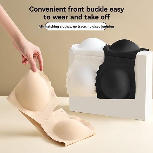 Seamless Front Closure Strapless Bandeau Bra - Non-Slip Front Hook Wavy Edge Tube Top Bralette for Women (Skin,TG) – vue 5
