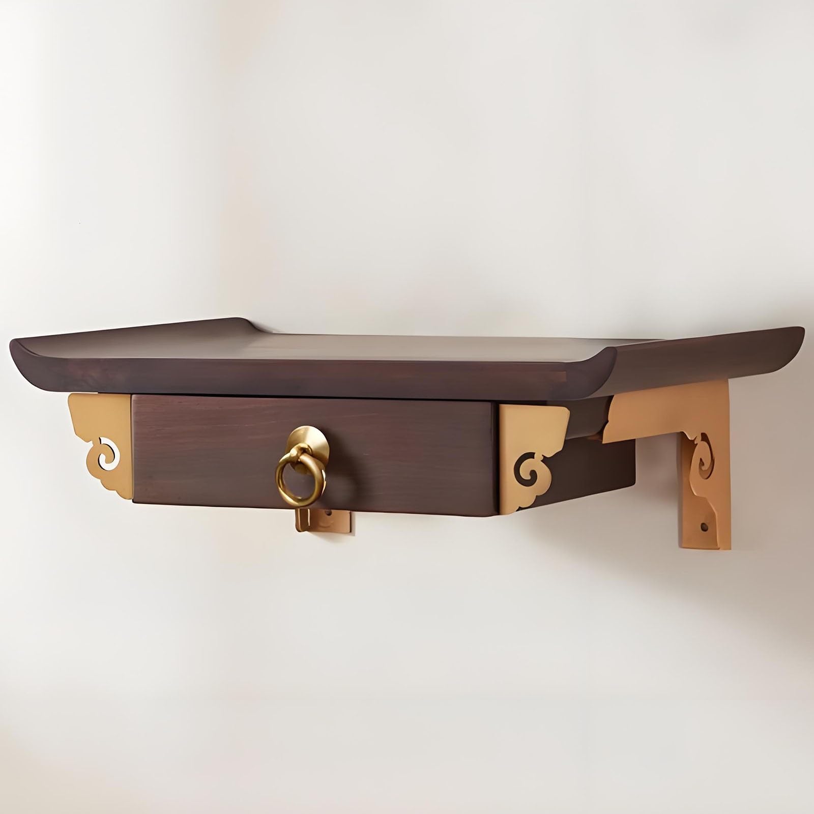 Mesa de altar pequeña de madera maciza montada en la pared, soporte de exhibición de estatua de Buda, mesa de ofrenda Puja, nichos para decoración del hogar