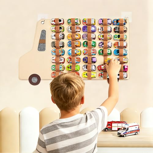 Image of HASTHIP Mini Car Model Pull-Back Car Toy Organizer with 40pcs Stretchy Storage Strap, Wall-Hanging Storage Holder for Mini Collectible Cars, Display Holder for Kids Car Collections
