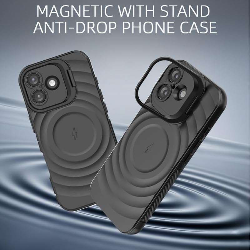 Image of LuxuryKase Shockproof Case for iPhone 17 | Ripple Pattern | Camera Protection | Inner Velvet Fabric Lining | Protective Cover with Enhanced Grip & Wireless Charging Support - Black