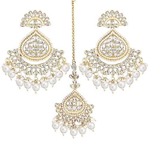 I Jewels Gold Plated Traditional Kundan & Pearl Chandbali Earring...