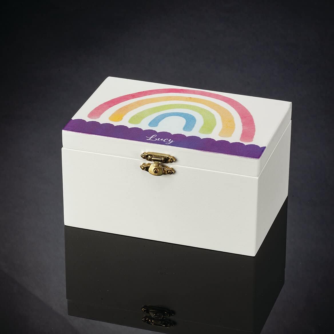 Fox Valley Traders Custom Rainbow Children's Jewelry Box, Crafted with 100% Durable MDF, Clasp Closure and Metal Hinges, Kids Bedroom Décor - Measures 6" Long x 4" Wide x 3" High Overall