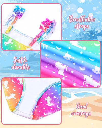Girls Swimsuits One-Piece Bathing Suits Summer Kids Beach Swimwear Suits with Adjustable Strap Quick Dry Rainbow Unicorn3