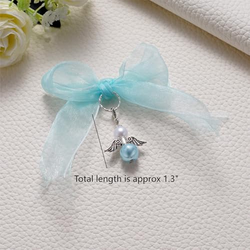 Image of MIXJOY Something Blue Gift for Bride, Wedding Day Bridal Blue Pearl Angel Wings Bouquet Garter Charm for Bride to Be
