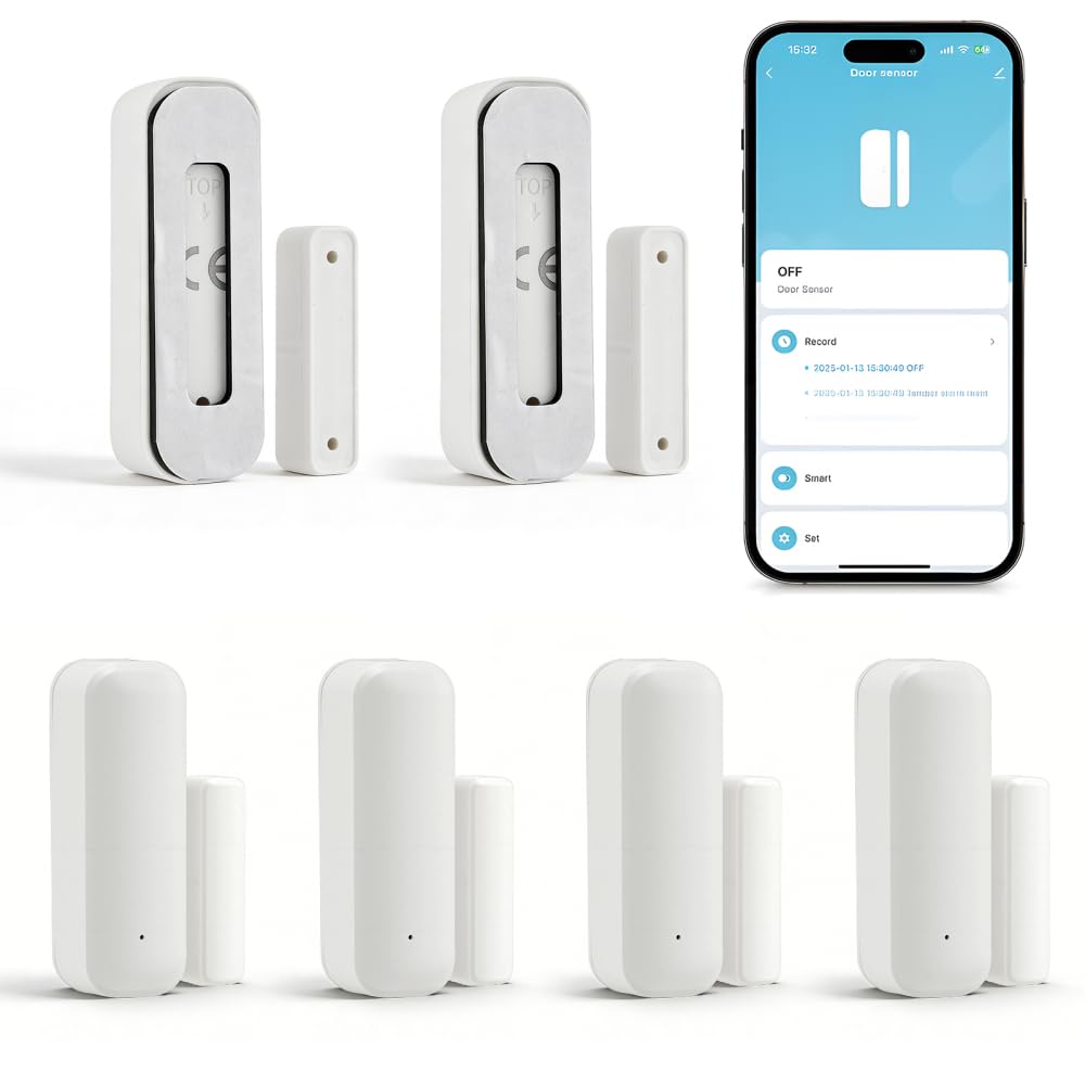 4 Sensori per Porte/Finestre Smart Home con Allarme Wireless, Bianco