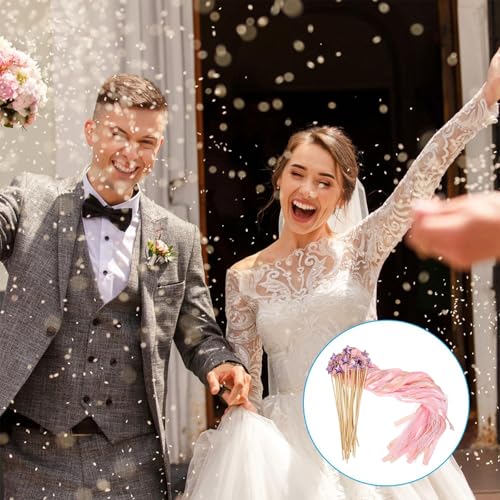 Image of 24 Pack Fairy Wands, Ribbon Lace Fairy Wands with Bells, Decorative Silk Stick with Streamers for Wedding Birthday Party, Pretty Pentagram Ribbon for Girls