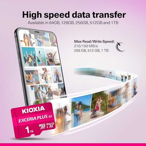 Image of KIOXIA EXCERIA Plus G3 64GB MicroSDXC Memory Card | UHS-I U3, A2, V30 | 210MB /s R, 90MB /s W | Made in Japan | 4K Video | Waterproof & Shockproof | 5-Yr Warranty