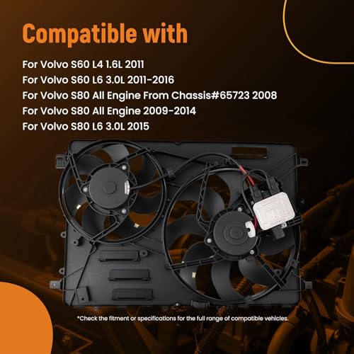 Image of maXpeedingrods 30668629 Dual Radiator Cooling Fan with Shroud Assembly for Volvo S60 2011-2016, for Volvo S80 V60 V70 XC60 XC70, 31686808 30723011 31274211