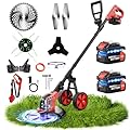 6000mAh Electric Weed Eater Battery Powered,12? Brushless Electric Weed Wacker Cordless Wheeled String Trimmer,4 in 1 Grass Trimmer/Brush Cutter/Grass Edger/Weed Trimmer 5 Blade, 2 Battery (Red)