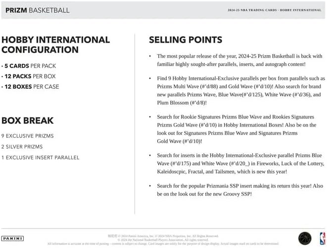 2024-25 Panini Prizm Basketball International Hobby Box