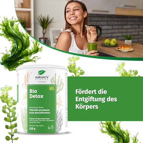 Nature's Finest BIO Detox Superfood Mix - Pulver zur Entgiftung des Körpers mit Hohem Protein, Ballaststoff, Eisen und Vitamin C - Vegan, 125 g
