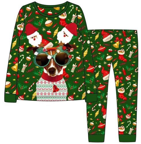 TCWWBB Weihnachten Schlafanzug Langarm Zweiteilig Pyjama Set Hund Elch Alpaka Katze Polyesterfasern Zweiteilig Schlafanzüge Set