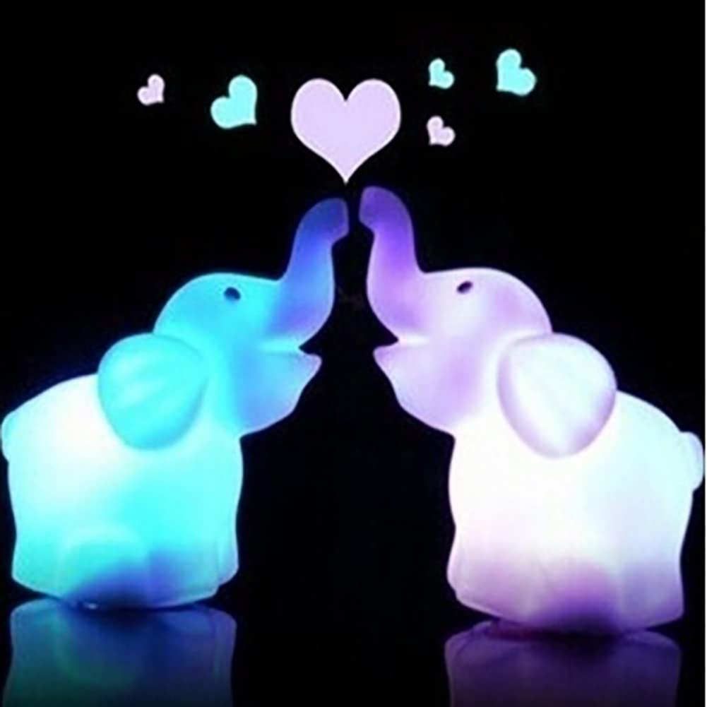 1PCS Mini LED Night Light for Kids Lovely Elephant 7 Changing Colors On Off Switch LED Night Light