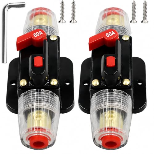 60A Circuit Breaker 12V-24V DC Manual Reset Waterproof Pack of 2