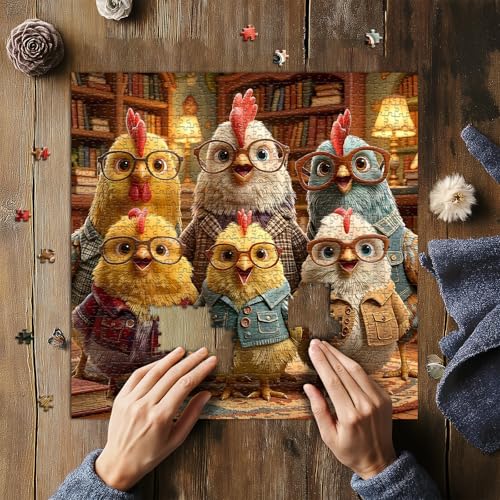 Rompecabezas de pollos divertidos para adultos, 1000 piezas, rompecabezas jigsaw con gafas, rompecabezas de animales tiernos, rompecabezas difícil e imposible para adultos miniatura 4