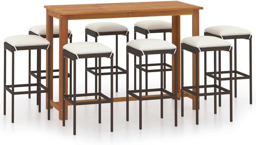 vidaXL 9-Piece Farmhouse Patio Bar Set Review: Durable Acacia Wood & Rattan for Garden Entertaining