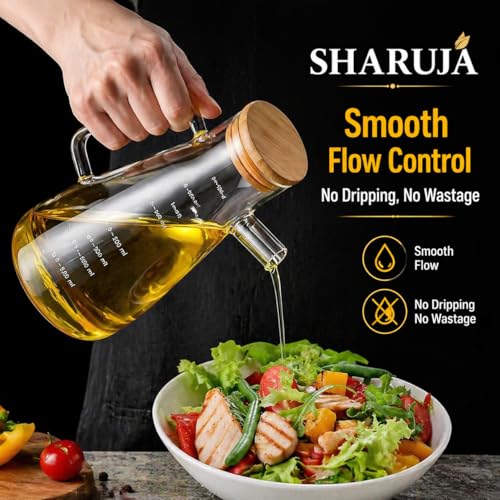 Image of Glass Oil Dispenser Bottle, Anti-Drip Spout, Leakproof Borosilicate Glass Oil Container with Measurement Markings for Kitchen, Olive Oil, Vinegar & Cooking (920, Milliliters)