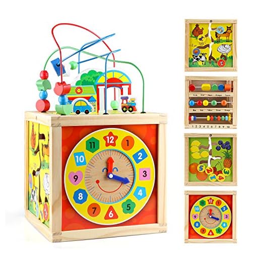 Tollon Wooden Baby Activity Cube Toys Bead Maze Shape Sorter First Birthday Gift for 1 2 Year Old Girl Boy Toddlers Educational Learning Toys 12-18 Months Kids