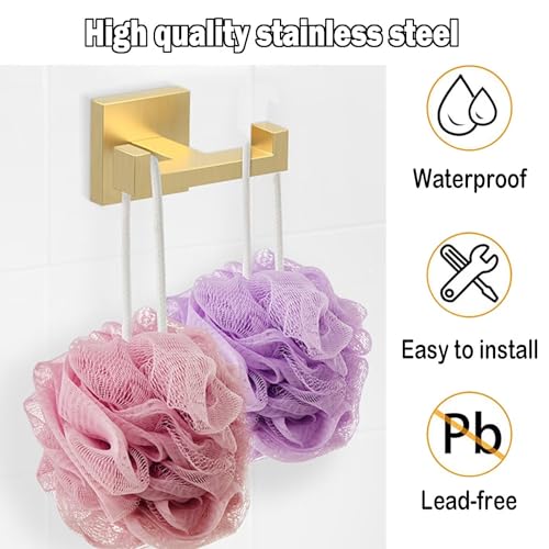 Foto de BOZWELL Ganchos dobles para toallas para baño, montaje en pared dorado cepillado, estilo cuadrado simple y moderno, gancho para bata, colgador de puerta de acero inoxidable resistente para baño (imagen 4)