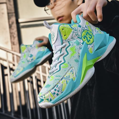 Mens High Top Lace Up Fashion Basketball Shoes with Arch Support Soft Running Shoes Non-Slip Train Sport Volleyball Sneakers (Light Blue,10)3