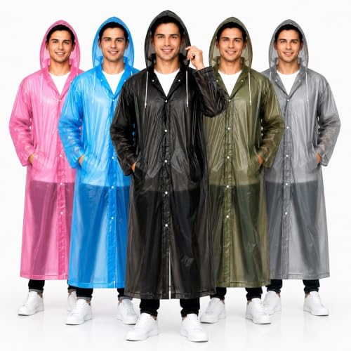 Image of OTOROYS Waterproof Long Rain Coat with Hood for Men, Women, Boys & Girls | Universal Full Length Reusable PVC Raincoat | Lightweight Portable Rain Ware for Bike Riding, Travel & Outdoor, Black, Pack 1