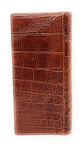 Texas West Men's Cow Fur Cowhide Genuine Leather Longhorn Basketweave Bifold Wallet in 2 Colors (Brown)2