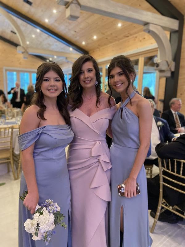 Satin Mother of The Bride Dresses 2025 Off Shoulder Mermaid Ruched Formal Evening Party Gowns4