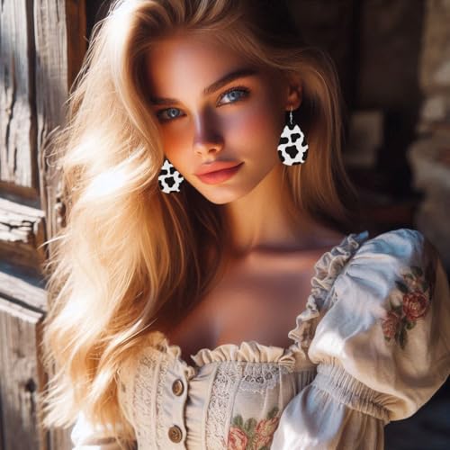 BOFILL Cow Print Earrings for Women Leather Teardrop Animal Cute Accessories Dangle Lightweight Funny Gifts4