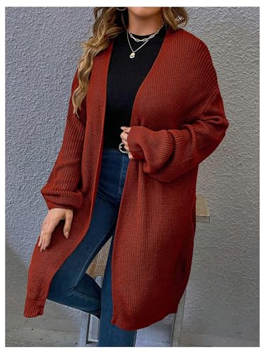 Image of MakeMeChic Women's Plus Size Cardigan Long Sleeve Open Front Duster Cardigans Casual Knitted Sweater Rose Red X-Large Plus