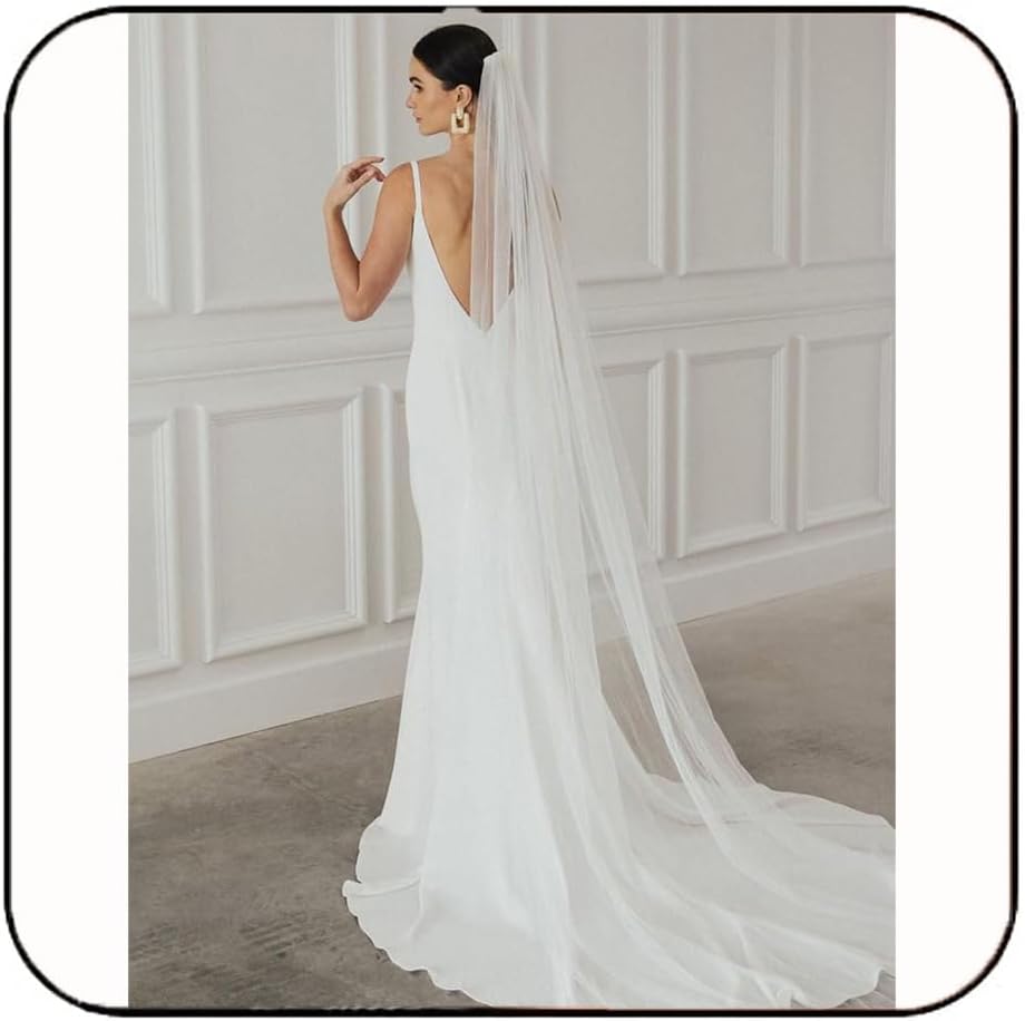 1 Tier Bride Wedding Veil White Long Cathedral Bridal Tulle with Comb for Women