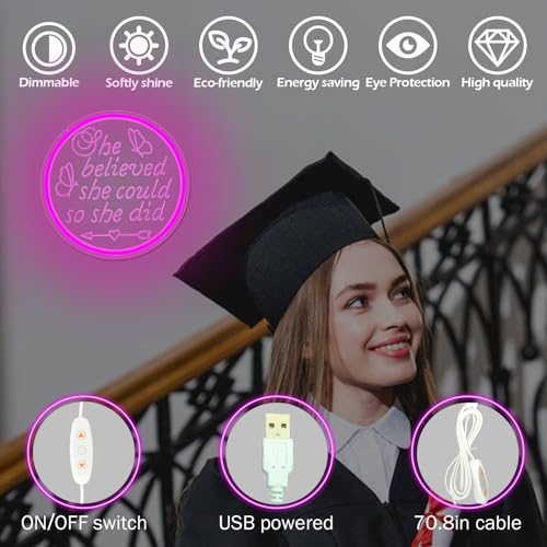 Image of She Believed She Could So She Did Neon Sign 2026 Graduations Led Sign Dimmable Neon Lights Graduation Gift for Her Inspirational Gifts for Women Light Up Sign