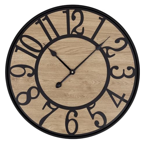 LEIKE Large Wall Clocks Living Room Decor,Non Ticking Silent,Battery Operated Small Round Modern Wood Wall Clock for Bedroom,Kitchen,Farmhouse,Office Vintage Home Decor-20 -Arabic Number