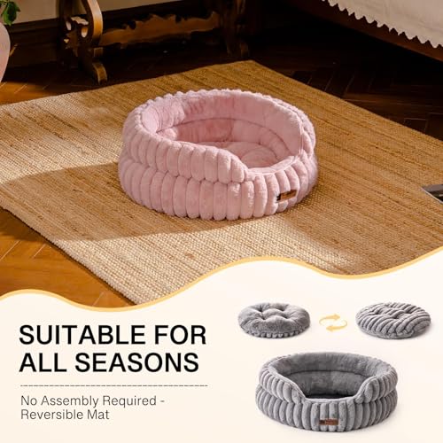 MEWOOFUN Stilvolle Katzenbetten für Katzen, weiches rundes Hundebett für kleine und mittelgroße Hunde, waschbares, beruhigendes Haustierbett (Rosa, S)