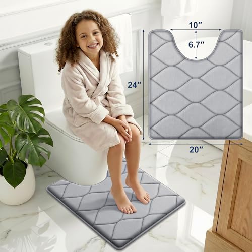 Image of Smiry Memory Foam U-Shaped Toilet Mat 24x20, Soft Absorbent Toilet Rugs | Grey, Plush Quick Dry and Machine Washable Cushion Contour Rug for Toilet, Shower, Tub & Home Decor