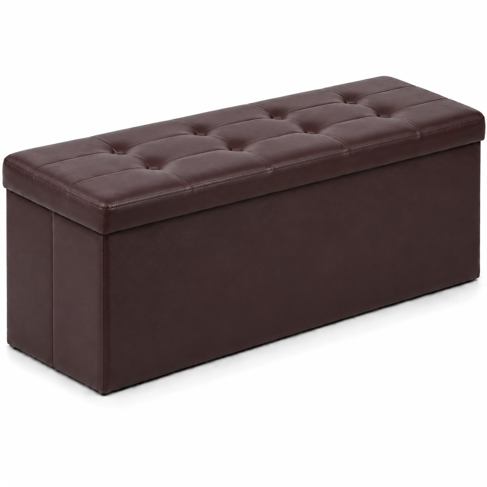 ALASDO 43 Inch Folding Storage Ottoman Bench with Hidden Storage, PU Leather Ottoman Foot Rest Stool, End of Bed Bench for Bedroom, Living Room, Entryway and Closet, Brown