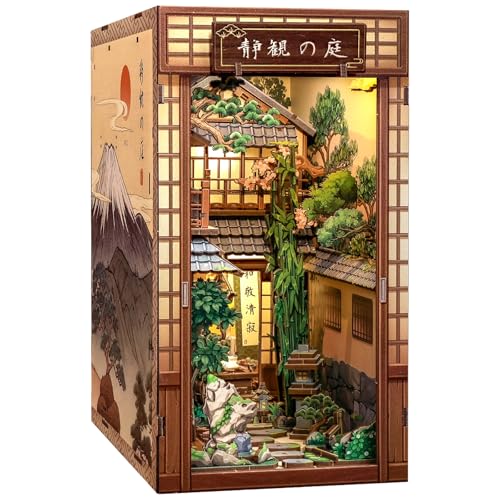 CUTEBEE Book Nook Kit - Puppenhaus Bausatz für Erwachsene Japanisches Miniaturhaus mit LED Beleuchtung Regal Dekoration Einzigartiges Geschenk (Serene Courtyard)