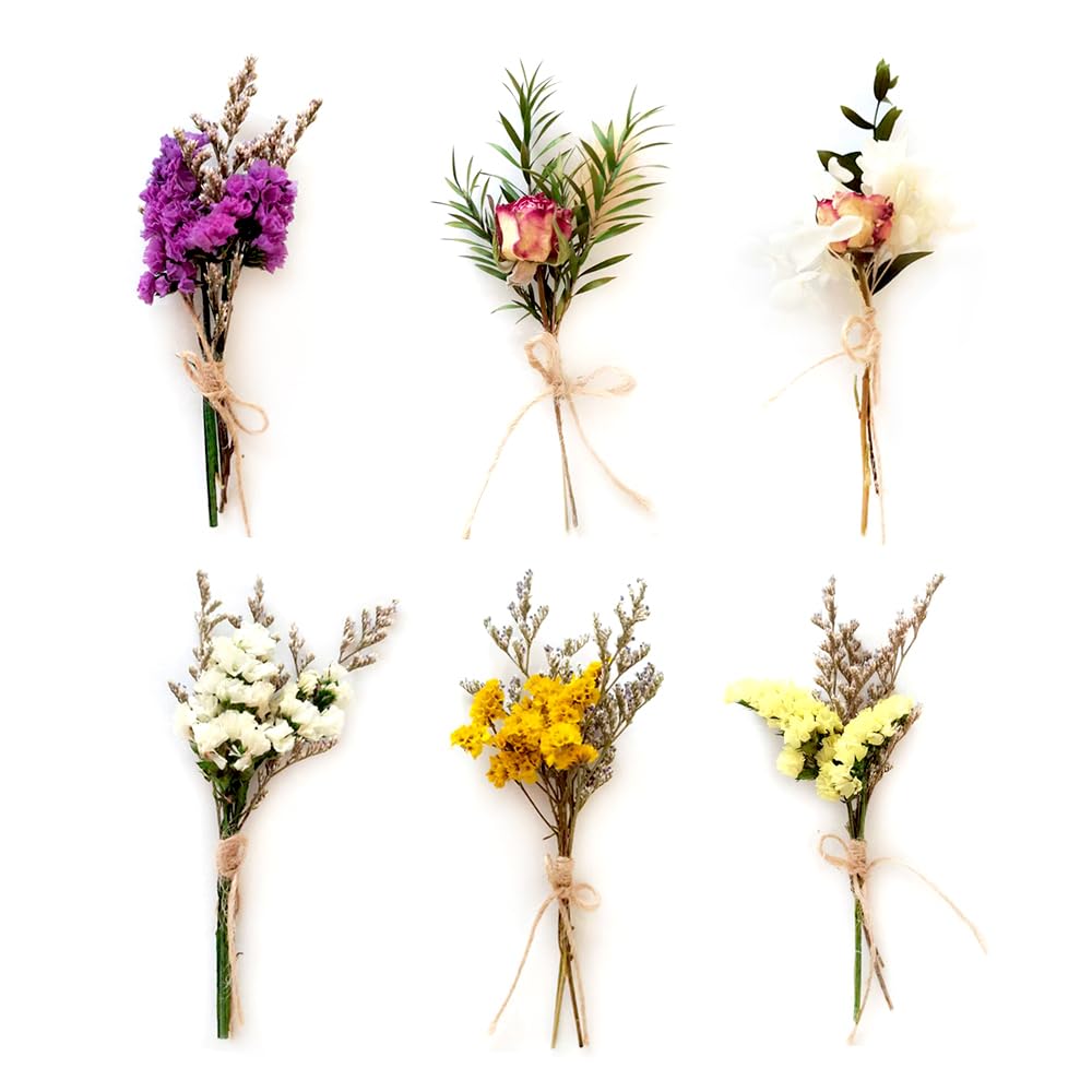 HIOQFR 6 Mini Ramo de Flores Secas Naturales Flores Preservadas Flores Secas Pequeñas Decoracion Ramilletes Flores Secas Pequeñas Naturales Flores Secas para Manualidades,Marcos de Fotos(6 Estilos)