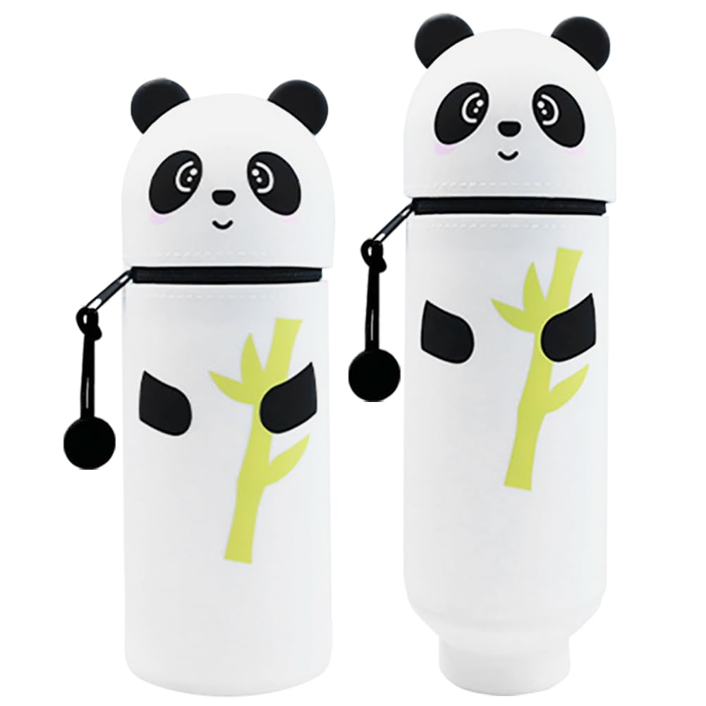 NIEEKRUN 2 in 1 Pencil Case in Soft Silicone Panda PencilCase Kids Pencil-Case Large PencilCase and Desk Pen Holder