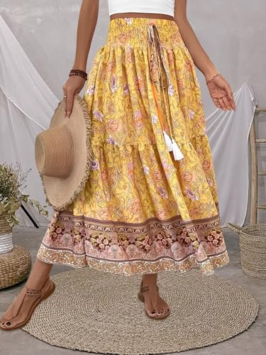 Women's Maxi Skirt 2025 Flowy High Waist A Line Long Summer Casual Boho Floral Print Skirts
