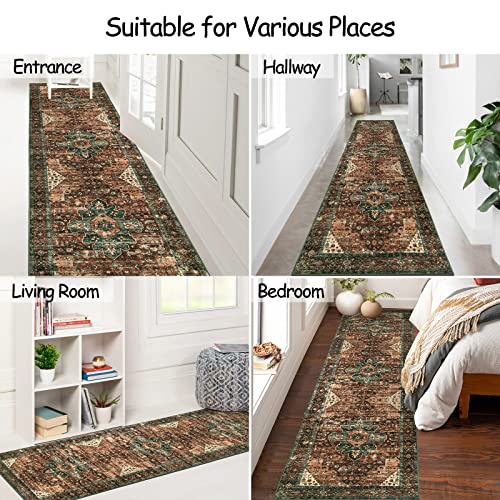 Moynesa Ultra-Thin Washable Vintage Runner Rug - 2'6" x 10' Long Hallway Rug Carpet Runner, Boho Non Slip Stair Runner Kitchen Mat Indoor Oriental Throw Rug for Living Room Bathroom Entry