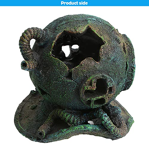 Image of Saim Aquarium Sunken Submarine Helmet Decorations,Realistic Vintage Noah's Ark Shipwreck Fish Tank Decorations,Fish Tank Accessories for Betta Medium Fish Tank Decor