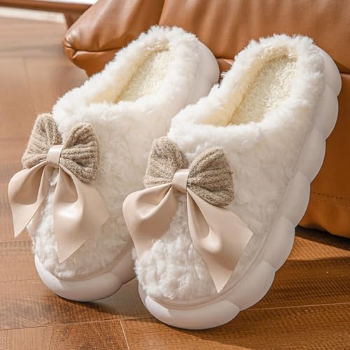 Cloud Slipper for Women Bow Embellished Cute Fuzzy Slide Soft Lounging Keep Warm Sandal Lightweight Winter Fall Shoe2