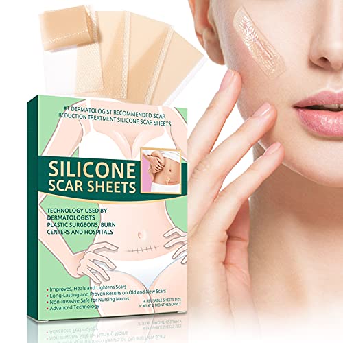 Thnkstaps 4 piezas Hojas de silicona para eliminar cicatrices Sábanas de Cicatriz Hojas de tratamiento de cicatrices de acné Silicone Scar Sheets por C-Section, cirugía, quemaduras