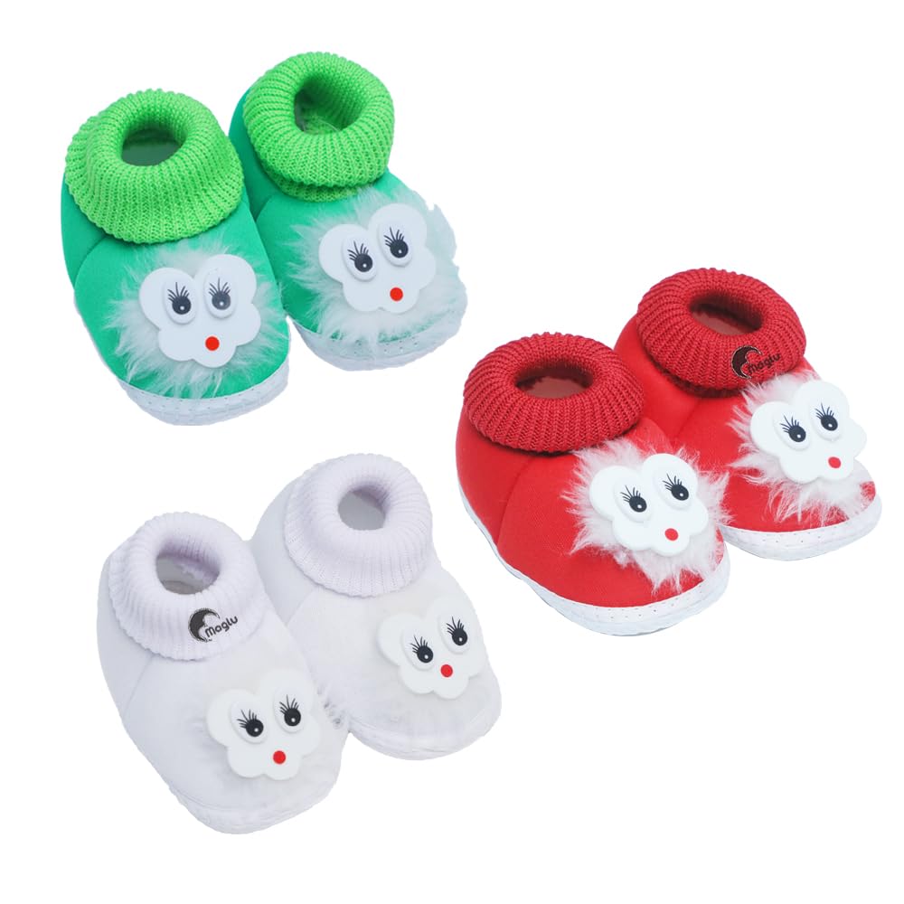 Pack of 3 Baby Booties for 0-12 Months | Soft Sole Cotton & Newborn Shoes | Handmade Crochet Booties | Anti-Slip Infant Footwear | Baby Boy Girl Cute, Lightweight & Comfortable-image-35