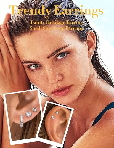 Kakonia 8 Pairs 925 Sterling Silver Hypoallergenic Earrings Set for Multiple Piercing Dainty 14K Gold Plated Stud Huggie Small Hoop Earrings for Women Trendy Cute Earring Stacks for Sensitive Ears2