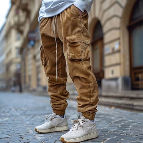 Men's Corduroy Joggers - Elastic Waist Cargo Sweatpants with Tapered Fit2