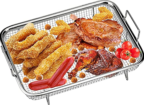 PIQIUQIU Edelstahl Grillkorb Multifunktion Grillgitter Backkorb für Pommes Frites, Grillen (30x 22x 5CM)