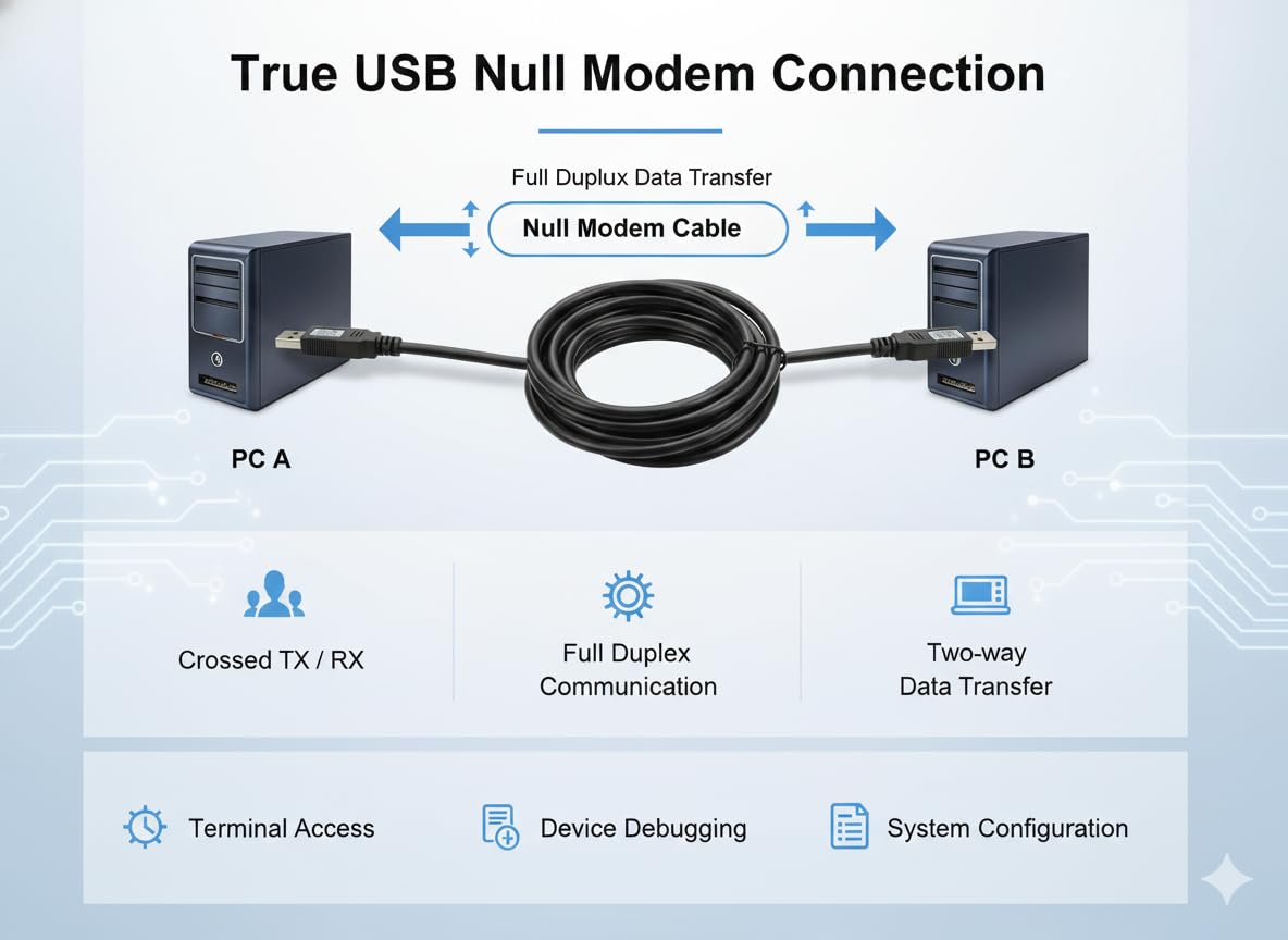 FT232RL USB-auf-USB-Nullmodem-Kabel, 2,5 m, serieller Adapter mit Full-Speed-3M-Baud-Unterstützung für Geräteprogrammierung und Debugging