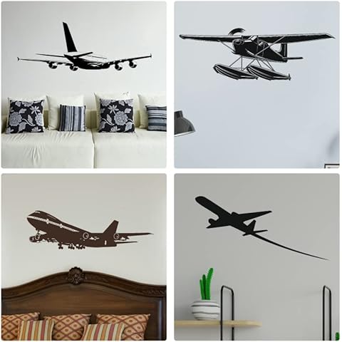 Commercial Aeroplane Wall Stickers, Vinyl Art Transfers, Boys Bedroom [4 DESIGNS] Boy Room Decals, Large Boeing 737 747 767 777 787 Decor, Diy Self Adhesive Plane Spotting Gift Ideas from LaoGraphics® Cover